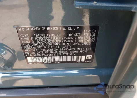 2025 Honda Hr-V 2Wd Lx из США, поврежденный, VIN 3CZRZ1H35SM737576